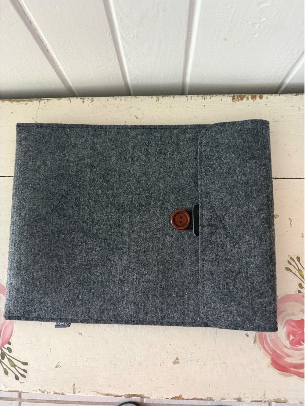 Gray Felt Laptop Sleeve with Button Closure, 12 x 9.5 Inches